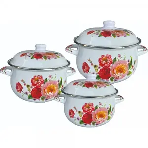 Rosberg 55R54518F3 Enamel Coated Steel Sauce Pot Set, 3-Piece