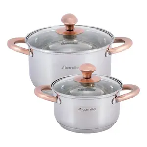 Kamille 4935 Stainless Steel Cookware Set, 2 Pieces, 1.5L and 3.0L with Glass Lids