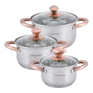 Kamille 4936 Stainless Steel Cookware Set 3 Pieces with Glass Lids
