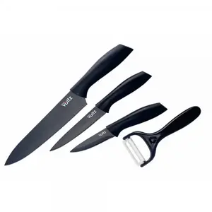 Oliver Voltz 5V51633B4G Knife Set, 3 Pieces with Peeler, Non-Stick Steel Blades, Black