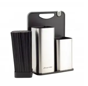 Kamille 7610 Knife Stand with Plastic Cutting Board Set