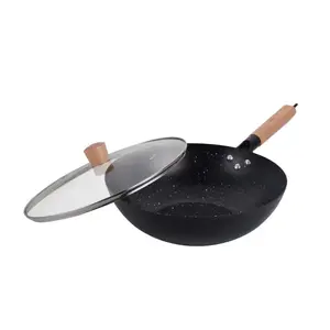KingHoff KH 1984 Wok Pan with Lid, 30 cm, Carbon Steel, Marble Non-Stick Coating