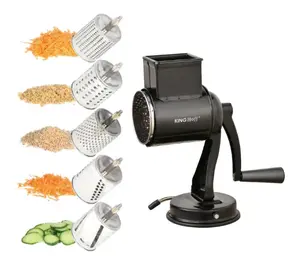 KINGHoff KH 1951 Drum Grater with 5 Interchangeable Stainless Steel Blades, Black