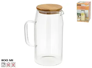 KITCHEN&GO Glass Jug with Bamboo Lid, 1.1 L