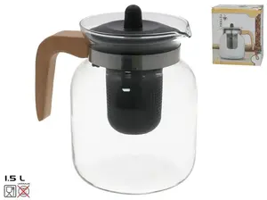 KITCHEN&GO Glass Teapot with Wooden Handle, 1.5L