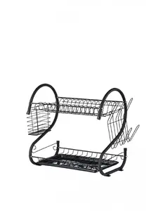 Rosberg R53000H 2-Level Dish Dryer with Utensil Holder and Glass Stand, Black