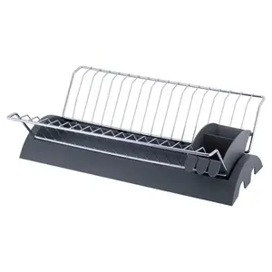 Kamille 0769A Dish Drainer with Cutlery Basket, Grey