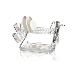 Rosberg 555553000A Two-Tier Dish Dryer with Chrome Finish and Utensil Holder