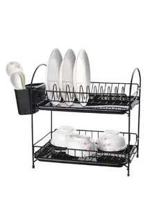 Rosberg 55R53000EB Dish Dryer, Chrome-Plated Rack with Cutlery and Cup Holder, Black
