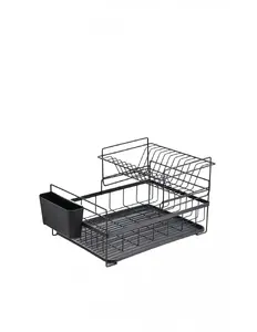 Rosberg 5R53000PBL 2-Level Dish Dryer with Cutlery Holder and Removable Tray, Black