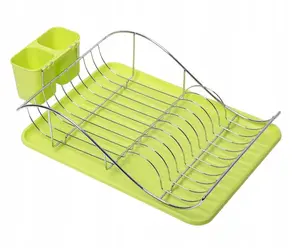Kamille 0761A Dish Drying Rack with Tray and Cutlery Holder, Green