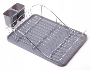 Kamille 0761B Dish Drying Rack with Tray and Cutlery Holder, Gray