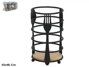 KITCHEN&GO Cutlery Holder, Metal and Wood, Black
