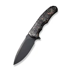 Civivi Praxis Folding Knife by Cedrus, Shredded Carbon Fiber and Copper Handle, Black Stonewashed 9Cr18MoV Steel Blade