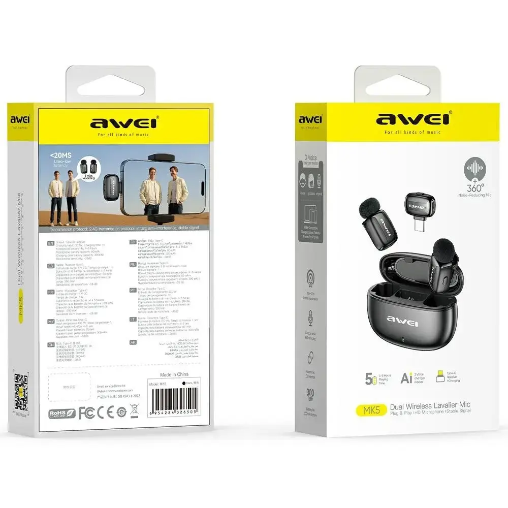Петличный микрофон Awei MK5 Duo Ai-Voice Photo 2