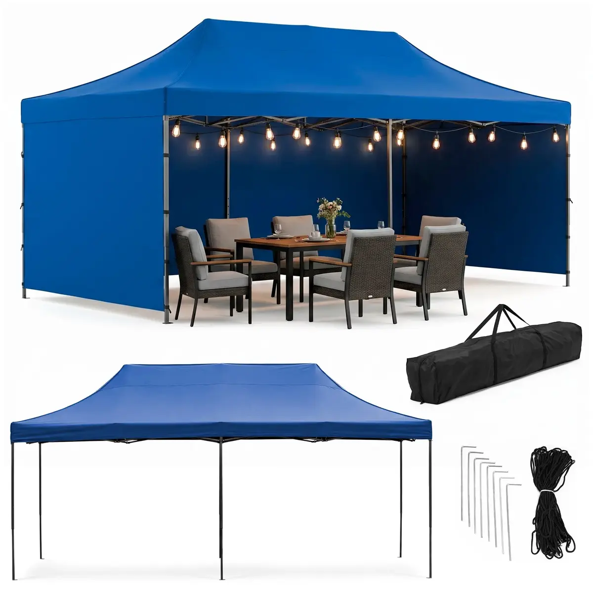 Dārza telts Springos 3x6 m zila - Izturīgs paviljons Photo 2
