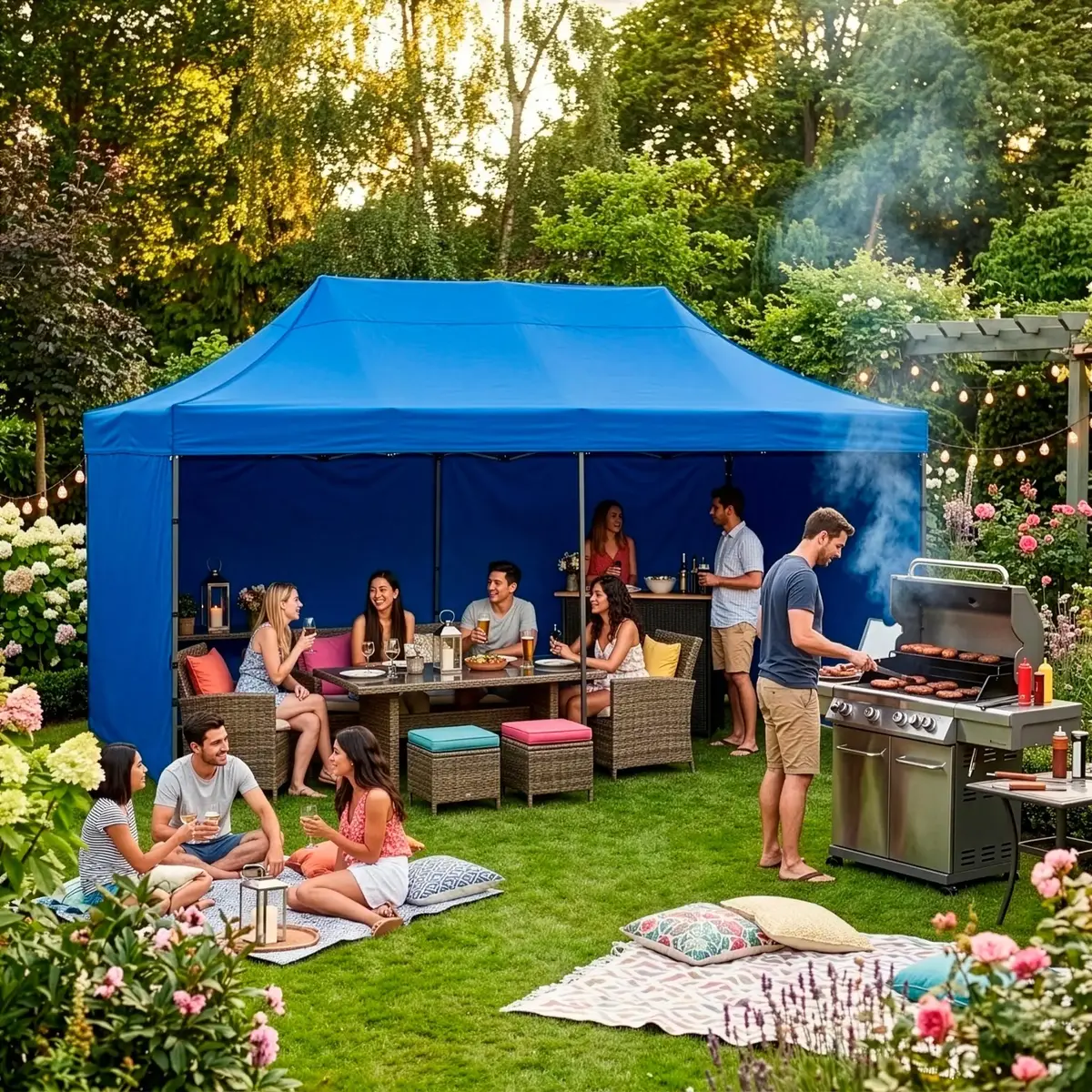 Dārza telts Springos 3x6 m zila - Izturīgs paviljons Photo 5