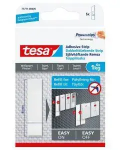 Tesa 77771 Powerstrips Adhesive Strips, 6 Pieces, Load Capacity 1kg