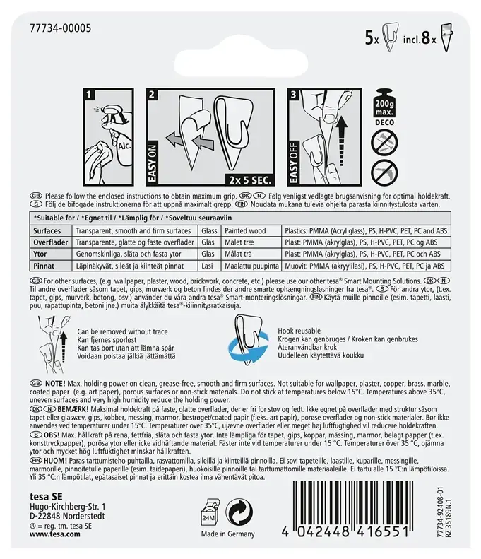 Tesa 77734 Deco Adhesive Hooks - 5 Pack Photo 2