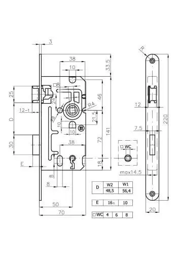 Врезной замок NENURODYTA_V LOCK MORT WC ECONOM 72/50 левый Photo 2