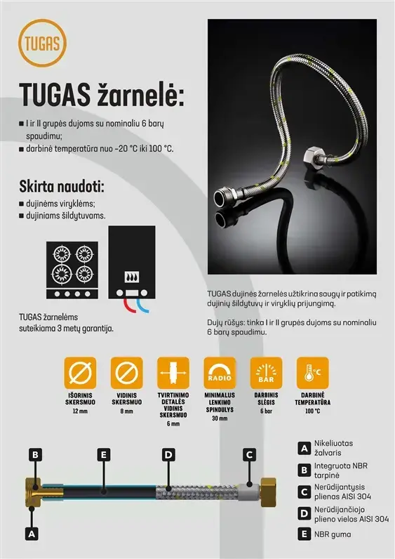 TUCAI elastīgā gāzes šļūtene 50 cm Photo 2