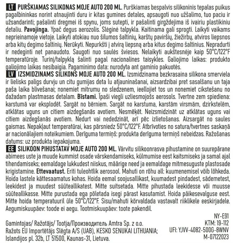 Silikona aerosols Moje Auto 200 ml Photo 3