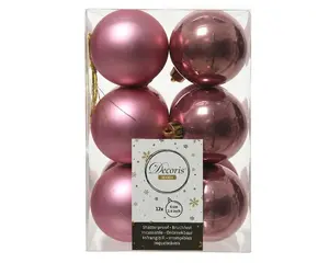 Decoris 22002 Christmas Tree Ornaments, 60 mm, Pink, 12 Pieces