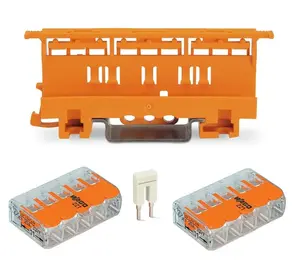 Wago 221-500/221-415/2 Connector Set with 2x 221-415 Compact Splicing Connectors, Carrier, and Jumper