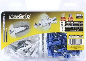 Cobra Triple ģipškartona dībelis 5x32 mm plastmasas ar gredzenu, 55 gabali