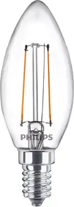 Philips Filament Candle Clear 25 W B35 E14 LED spuldze ar 2 W jaudu 250 lm gaismas plūsmu 2700 K siltu baltu gaismu un E14 cokolu