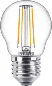 Philips LED filamenta spuldze Clear P45 E27 4.3W 470lm 2700K Silti balta 40W ekvivalents