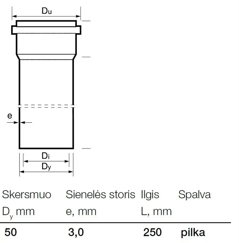 Wavin Indoor Sewer PVC Pipe Ø 50 mm, 0.25 m Photo 2