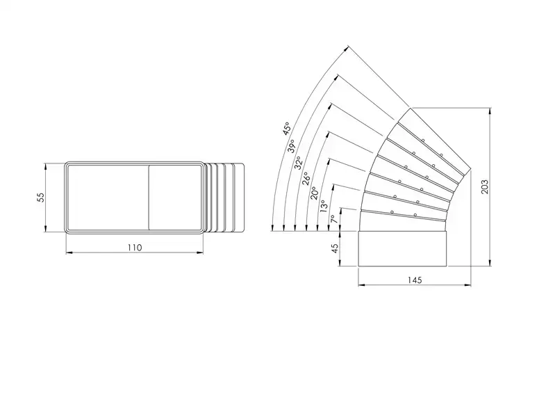 Горизонтальное колено EUROPLAST KLH15-60 110x55 Photo 2