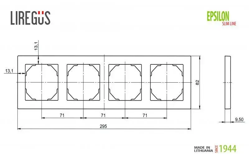 Рамка LIREGUS Epsilon Slim 4-постовая металл Photo 2