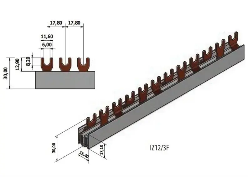 ETI 3-Phase Insulated Busbar 12mm² 1m Photo 3