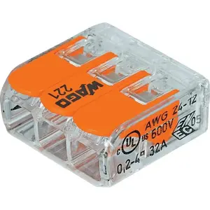 Wago 221-413/5 Compact Splicing Connector 3-Way 0.2-4mm² 32A/450V 5-Pack