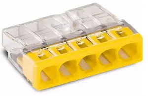 Wago 2273-205 Compact PUSH WIRE Connector, 5-Port, 450V, Yellow, 25 Pieces