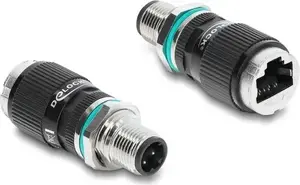 Delock M12 Adapter D-kodiert 4 Pin Stecker zu RJ45 Buchse zum Einbau rund gerade (90662)