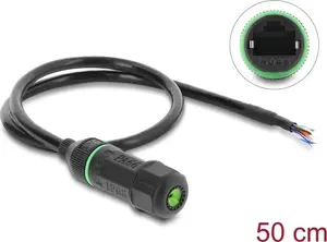 Delock Kabel RJ45 Buchse zu offene Kabelenden zum Einbau Cat.6 mit M16,8 x 1,5 mm Gewinde und Gehäuse 50 cm schwarz (87181)