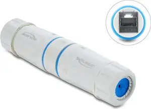 Delock Kabelverbinder RJ45 Buchse zu RJ45 Buchse Cat.6A mit M23.5 x 1,5 mm Gewinde IP68 staub- und wasserdicht weiß (90661)