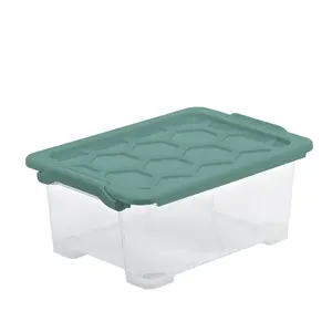 Rotho EVO SAFE Storage Box, 11 L, Rectangular, Green and Transparent