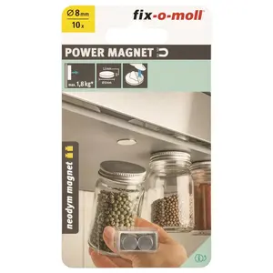 FIX-O-MOLL neodīma pašlīmējošie magnēti, disks 8 mm, 10 gabali