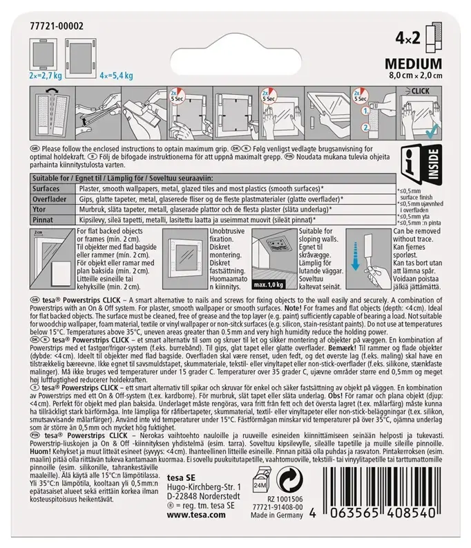 Divpusējas līmlentes Tesa Power-Strips 77721 Photo 2
