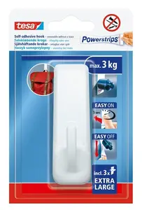 Tesa Powerstrips 58620 Clothes Hook, Self-Adhesive, White