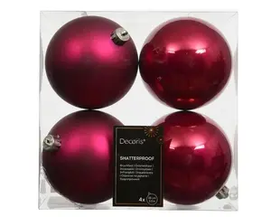 Christmas Tree Ornament Set, Pink, 10 cm, Plastic, 4 Pieces