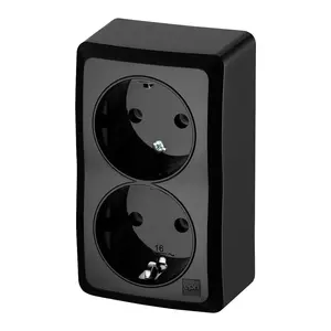 ELEKTROPLAST 3738-09 Double Schuko Surface Socket, Black