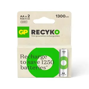 GP ReCyko AA uzlādējamās baterijas, 1300mAh, 2 gab.