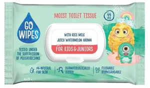 GO WIPES mitrais tualetes papīrs bērniem un jauniešiem, 44 gabali