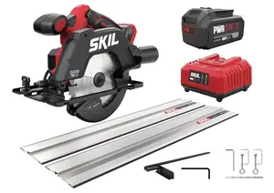 Skil Red 3551AB 20V akumulatora ripzāģis ar 4Ah akumulatoru un vadotnes sliedi