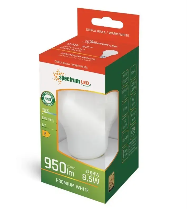 Spectrum A60 LED spuldze E27 8.5W 950LM 2700K Photo 2